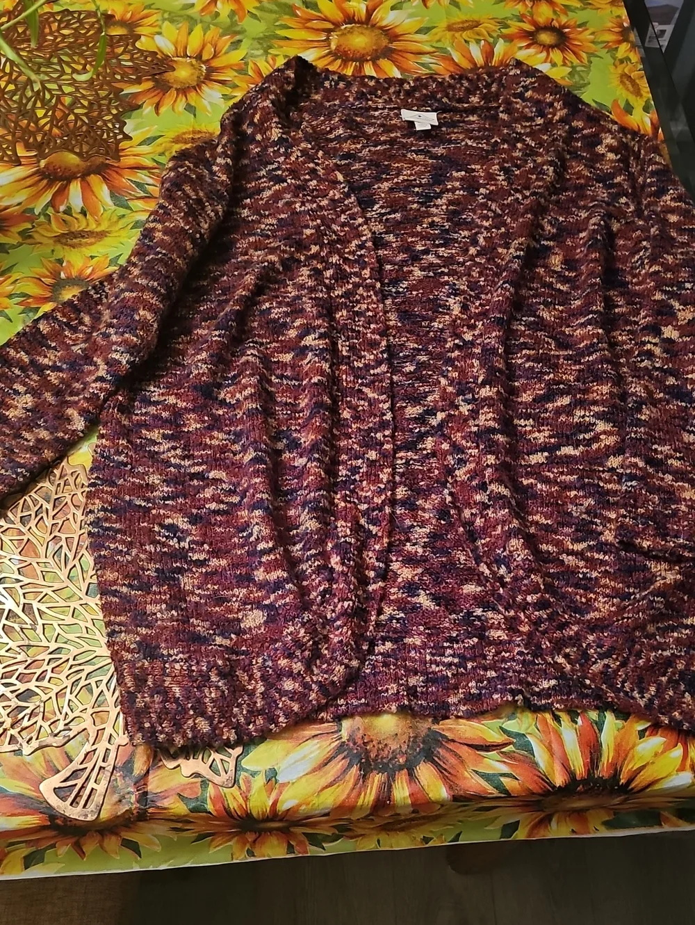 St. John's Bay Marled Burgundy and Cream Open Front Cardigan
